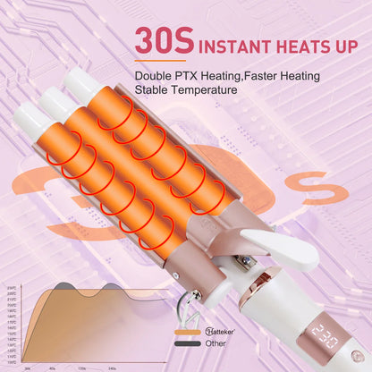 Hatteker Professional Hair Curling Iron Ceramic Triple Barrel Waver Electric Hair Styling Tool for Versatile Curls And Waves EU