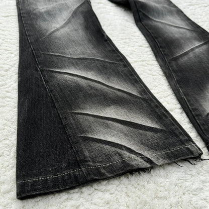 Y2K Distressed Flare Jeans Gothic Men Double Waist Lace Up Denim Pants Retro Washed Scratches Streetwear Unisex Bootcut Jeans
