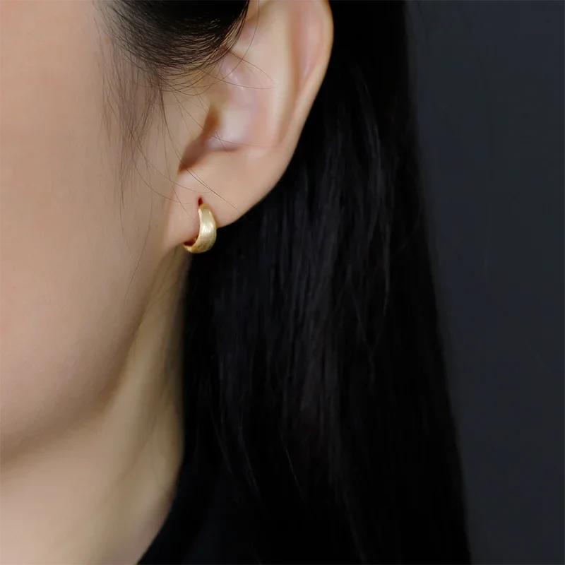 925 Sterling Silver Premium Matte Minimalism Unisex Huggies Ear Hoops Earrings for Women Gothic Piercing Men's Jewelry
