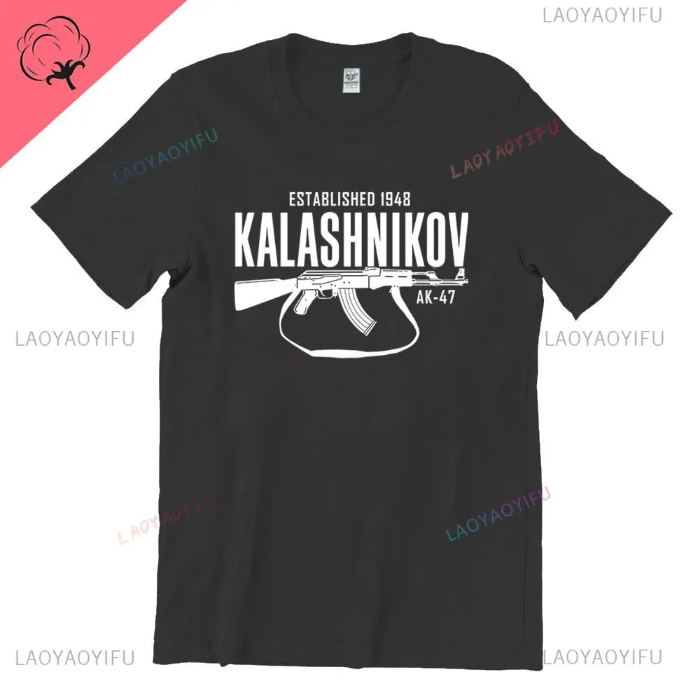 Vintage Classic Man Ak 47 TShirt Casual Fashion Military Fan Printed Cotton Shirt Summer O-neck Breathable Short-sleev Camisetas