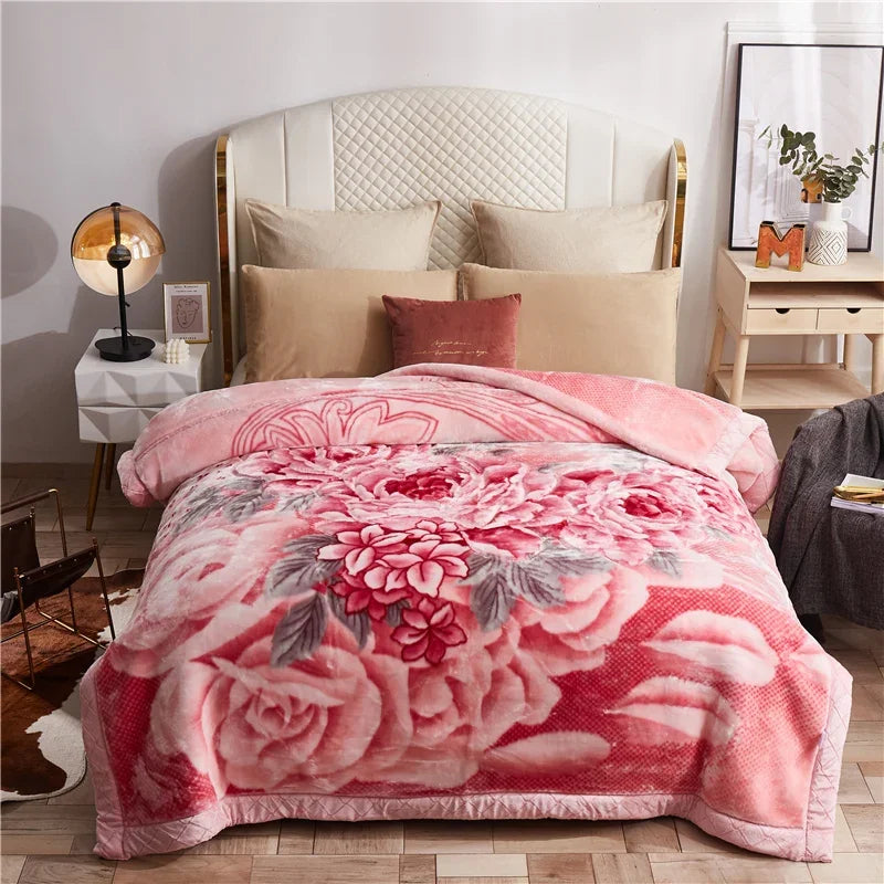 Double layers Raschel Mink Blankets Spring Winter Soft Warm Faux Fur Throw Blankets Heavy Fluffy Weighted Blankets