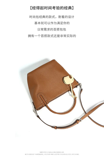 Head Layer Cowhide Vegetable Basket Bag Genuine Leather Cell Phone Crossbody Bag Commuter Shoulder Bucket Bag