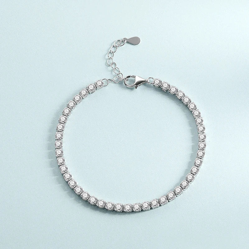Sparkling 100% Real 0.1ct 3mm Full Moissanite Bracelet for Woman Girl Party S925 Sterling Silver Diamond 2mm Link Bracelets