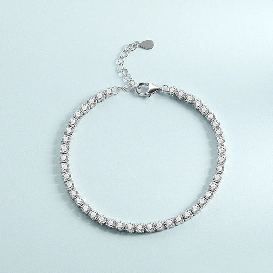 Sparkling 100% Real 0.1ct 3mm Full Moissanite Bracelet for Woman Girl Party S925 Sterling Silver Diamond 2mm Link Bracelets