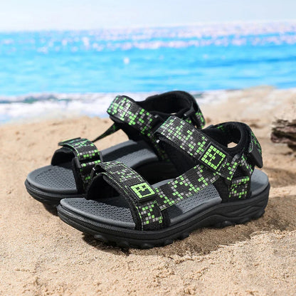 Boys Adjustable Hook Loop Sandals Non-Slip Wear-Resistant Breathable Soft Sole Casual Outdoor Beach Sports Shoes for Kids