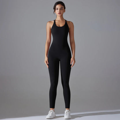 Sexy Backless Bodycon Scrunch Jumpsuit Raises Butt Women Dance Fitness Overalls Push Up Sleeveless Yoga Sport Jump Suit