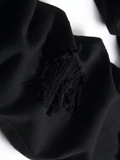 Men's slim fit perforated black denim pants