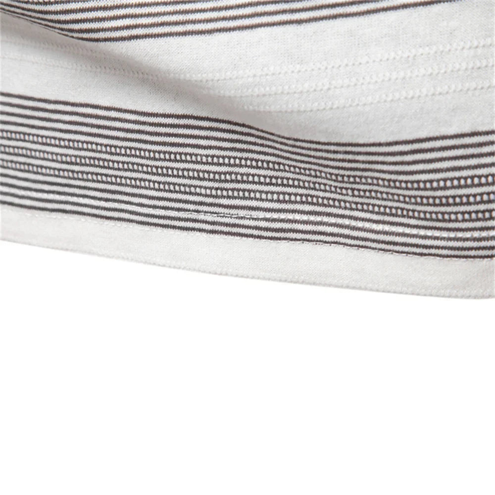 2025 New Summer Striped V Neck Cotton Polo Shirts for Men Breathable Short Sleeve Casual Knit Shirts Comfort Fit