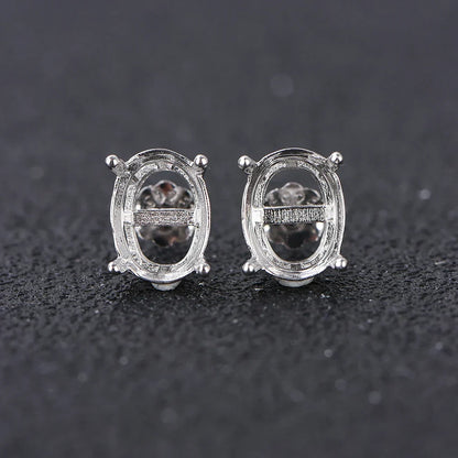 Oval 4-prong silvery Golden Rose golden color solid 925 sterling silver stud earring settings DIY jewelry supplies