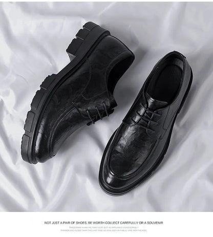 5 8 10 Cm Heel Shoes Men Fashion Casual Cow Leather Men's Dress Shoes British Breathable Groom Platform Wedding Shoes Male