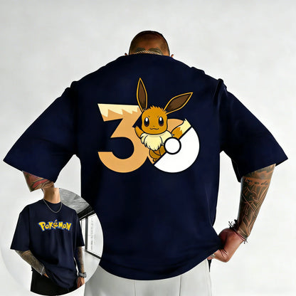 30th Anniversary Eevee Printed T-shirt Summer New Men's and Women's Trendy Large Loose Casual Y2K Short Sleeve Top