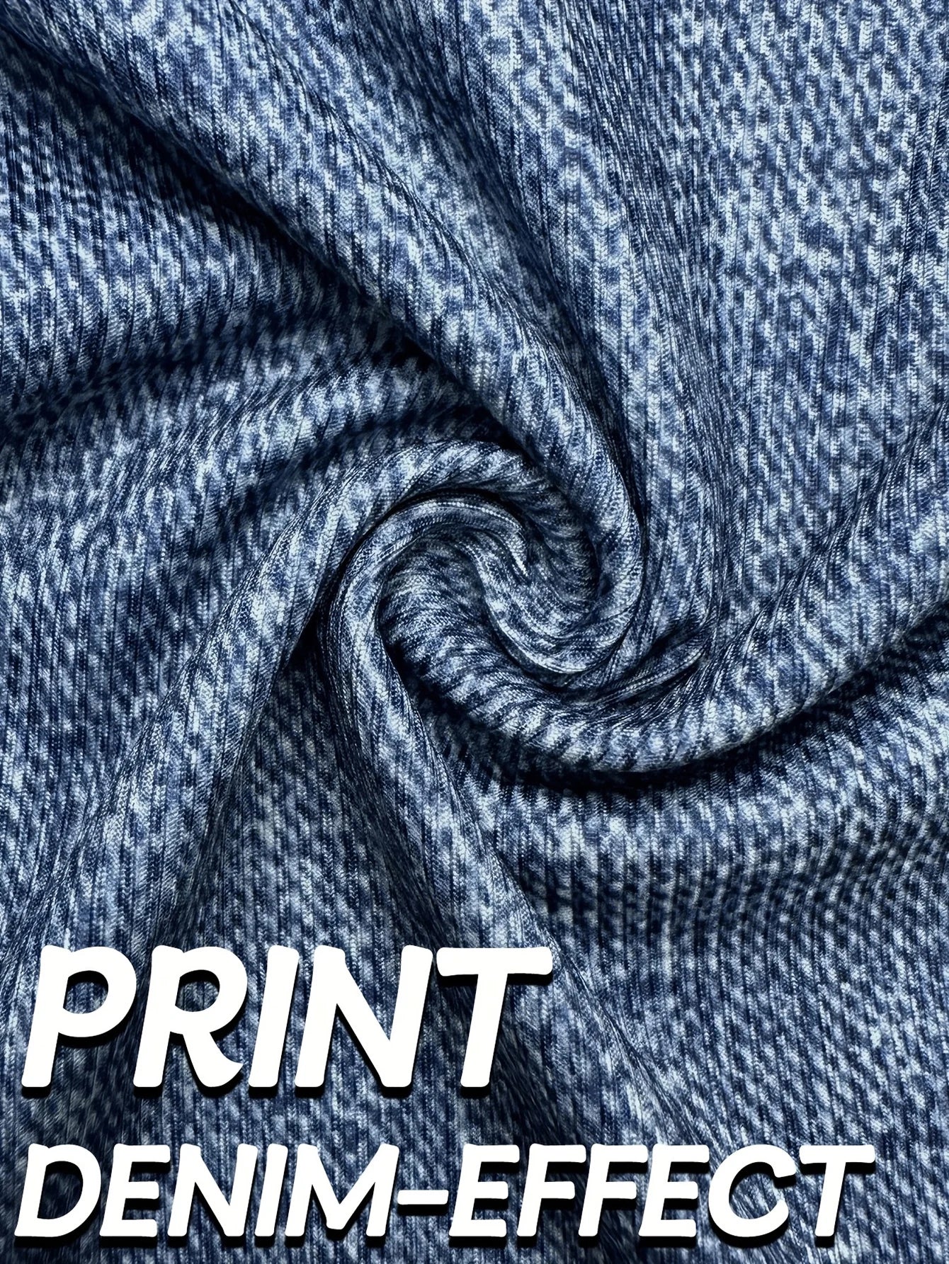 Denim Print High-Stretch Flared Pants Loose Fit Trousers