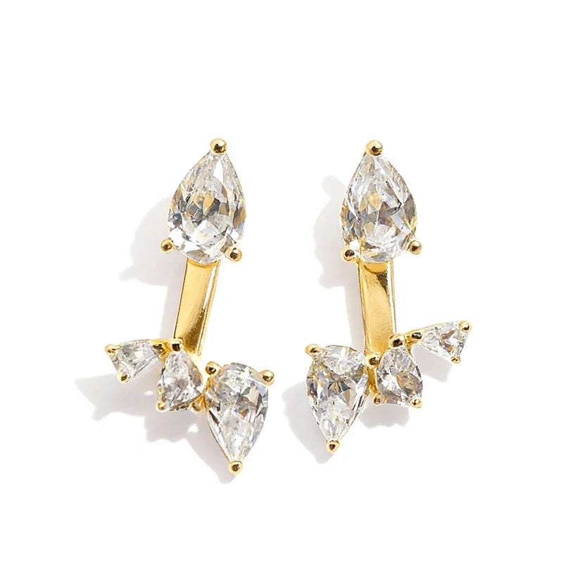 18k Plated Pear Cut 100% All Moissanite Stud Earrings for Women Girls Water Drop Luxury Ear Jewelry 925 Sterling Silver
