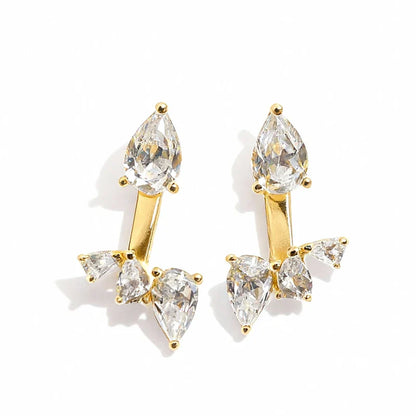 18k Plated Pear Cut 100% All Moissanite Stud Earrings for Women Girls Water Drop Luxury Ear Jewelry 925 Sterling Silver