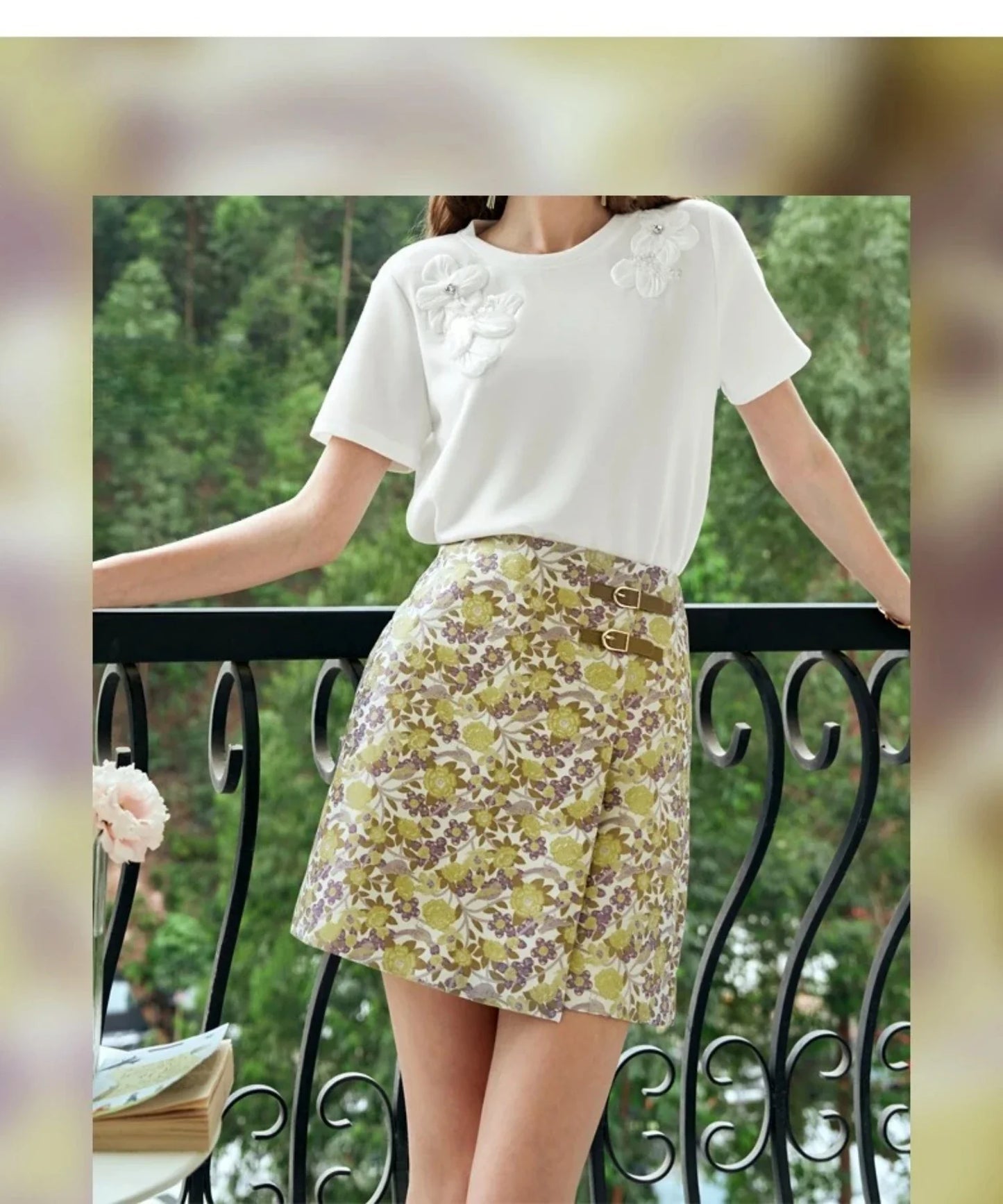 Women's Floral Mini Skirts 2026 Summer A-line Jacquard Irregular Chic Leather Buckle Short Skirt O21QB55108