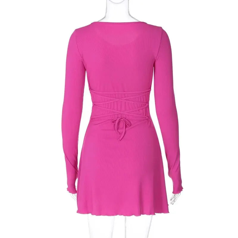 Women 2024 Spring Autumn Fashion Long Sleeve Knitted Streetwear Bodycon Short Mini Dress Wholesale Items For Business