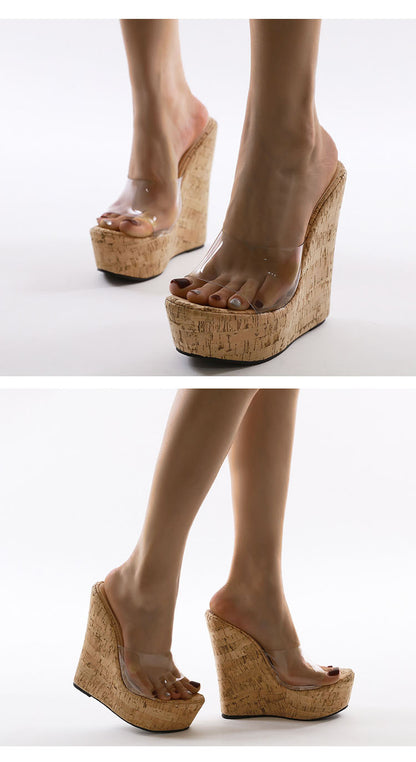 PVC Transparent Wedges Platform Sandals High Heeled Summer 2025 Fashion Women's Slippers Thick Sole Beach Shoes Mujer