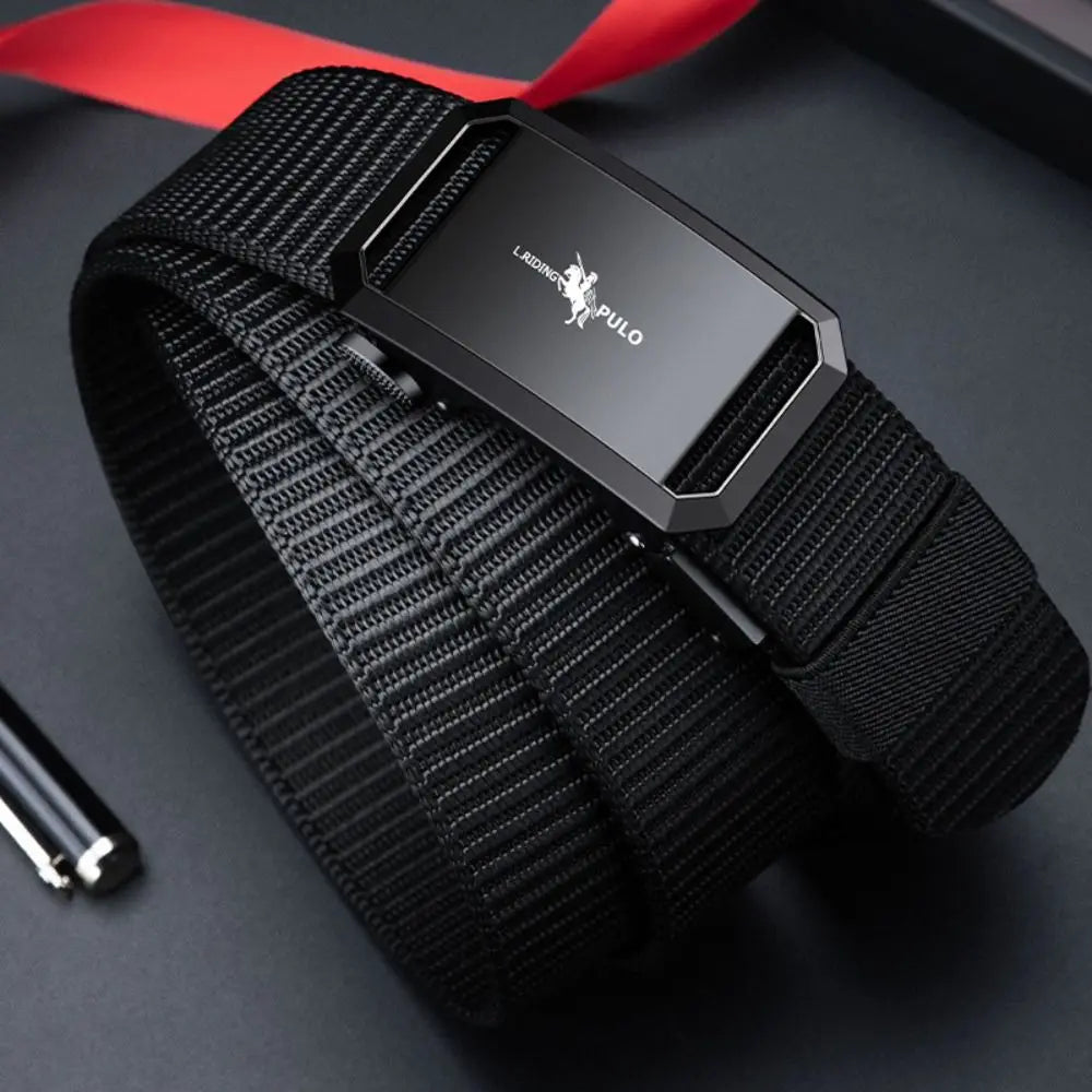 Men Business Belt Nylon Canvas Belt Black Automatic Buckle Belt Casual Simple Wild Style Trendy Jeans Belt