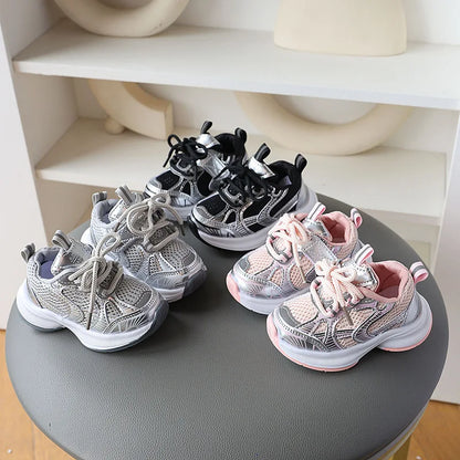 Girls' Sports Shoes 2025 New Style Soft Sole Children's Casual Shoes Fashionable Breathable Stripe Dad Shoes for Kids Boy