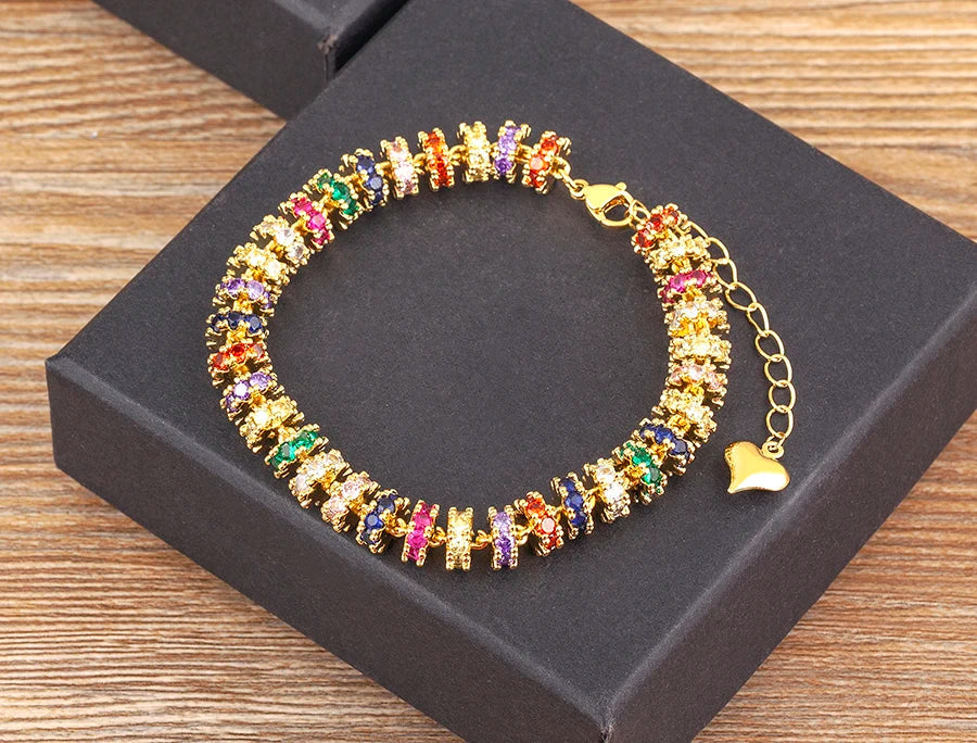 Fashion Gold Plated Chain Bead Bracelet for Women Colorful Crystal Zircon Heart Shape Charm Wedding Party Jewelry Gifts