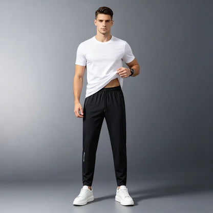 Men's Summer Lightweight High-Stretch Ice Silk Pants, Quick-Dry Breathable Ice Silk Sports Sweatpants for Running & Fitness