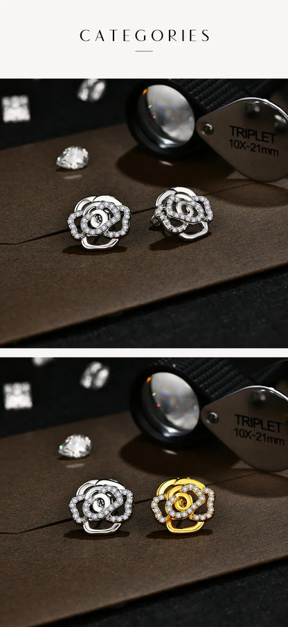 New Diamond Moissanite Stud Earrings for Women S925 Silver 18k Gold Plated Orginal Flower Wedding Jewelry Travel Gift