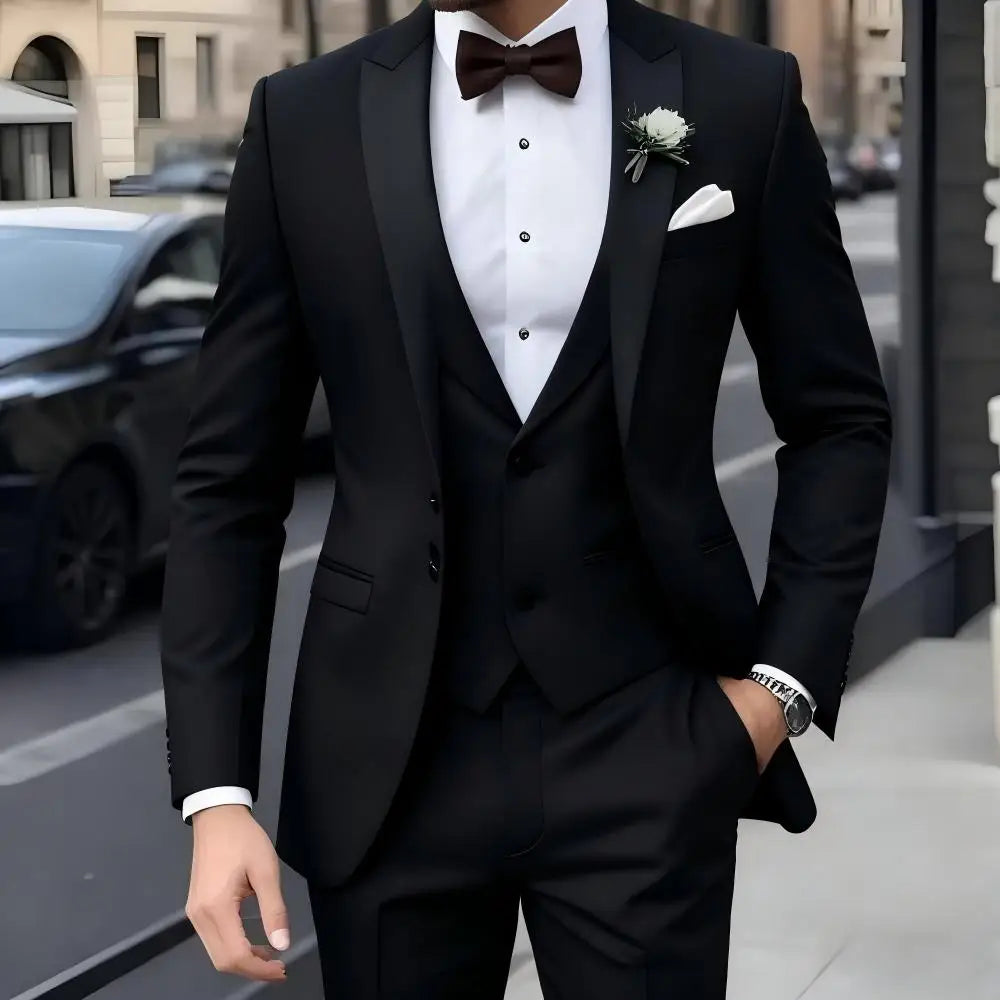 Brown Peak Lapel 3 Piece Men's Tuxedos Fashion Single Breasted Formal Men's Clothes Intelligent Casual Wedding Tuxedos