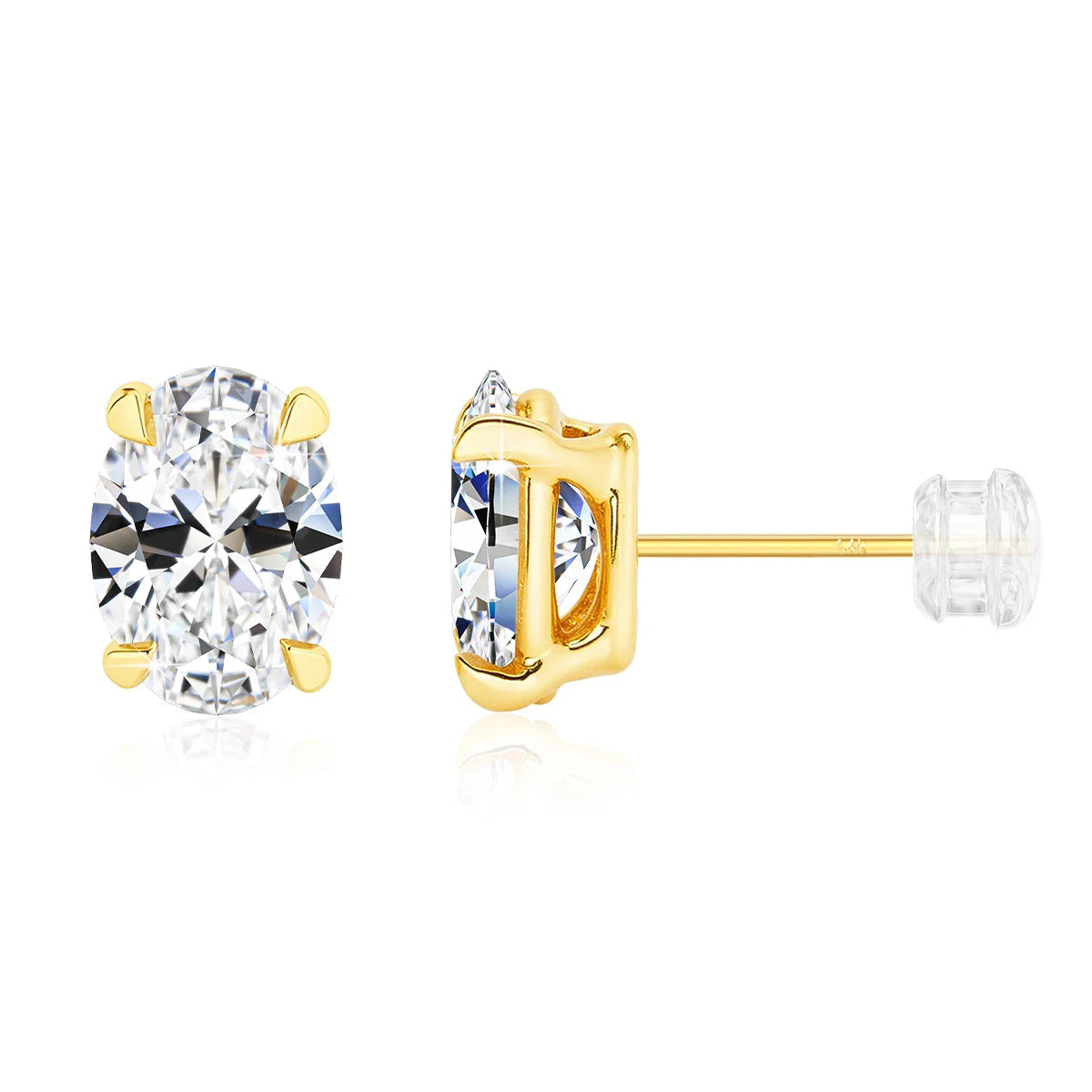 Classic 14K Gold Oval Cut Moissanite Diamond Stud Earrings for Women 0.5ct 1ct 2ct Elegant Bride Wedding & Engagement Jewelry