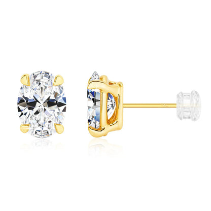 Classic 14K Gold Oval Cut Moissanite Diamond Stud Earrings for Women 0.5ct 1ct 2ct Elegant Bride Wedding & Engagement Jewelry