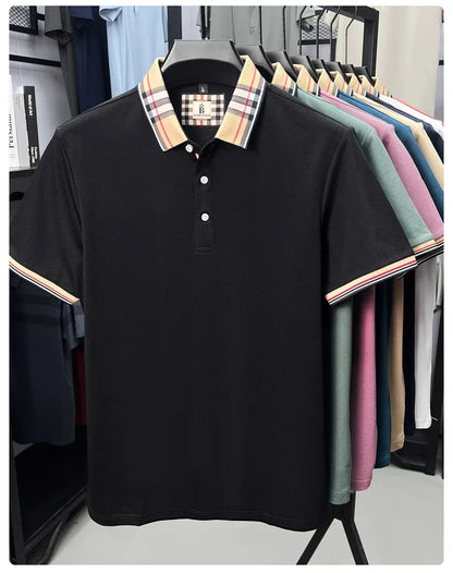Luxury brand short sleeve polo shirt men fashionable simple solid color summer mercerized cotton breathable casual lapel T shirt