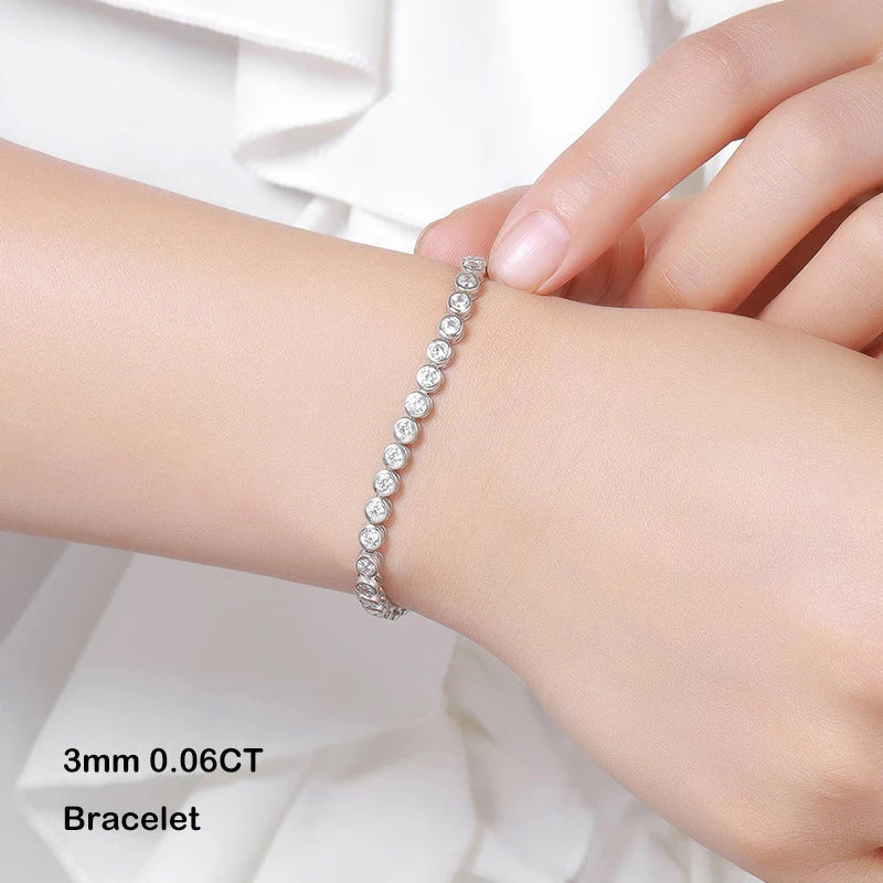 GRA Certified D Color 2-3mm Full Moissanite Tennis Bracelet For Women S925 Silver Plated 18K Bubble Diamond Link Bracelets