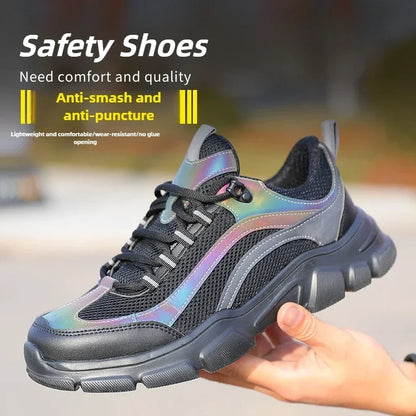 Safety Shoes Lightweight Steel Toe Anti Smashing Piercing Women's Men's Work Sneakers Reflective Indestructible Protective Boots