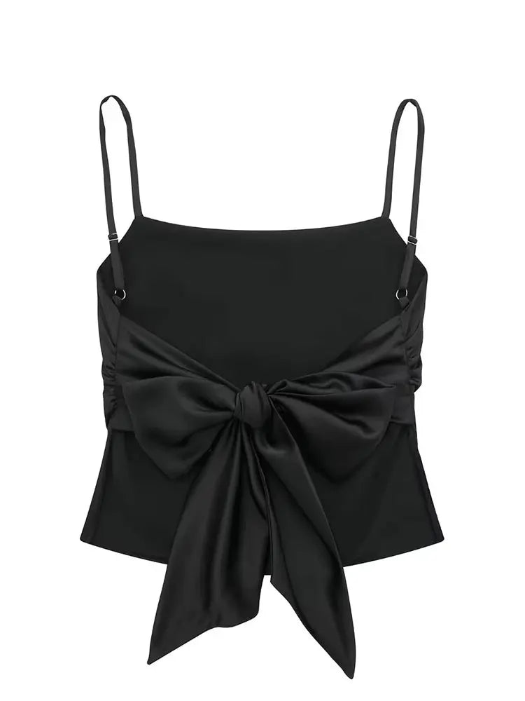 Women Summer Back Bow Solid Satin Backless Sling Crop Top Chic Female Sexy Clothing Streetwear Camis Mujer 2024 Fashion