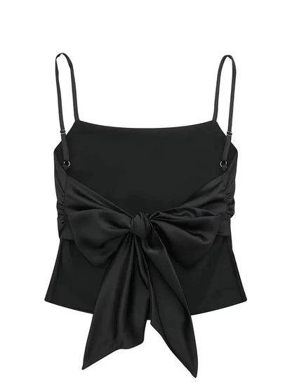 Women Summer Back Bow Solid Satin Backless Sling Crop Top Chic Female Sexy Clothing Streetwear Camis Mujer 2024 Fashion