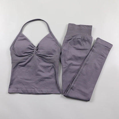 Yoga Longline Strappy Top Leggings Set Women's Backless Camisole Built-In bra Vest High-Waisted Hip Lift Gym Shorts Sports Set