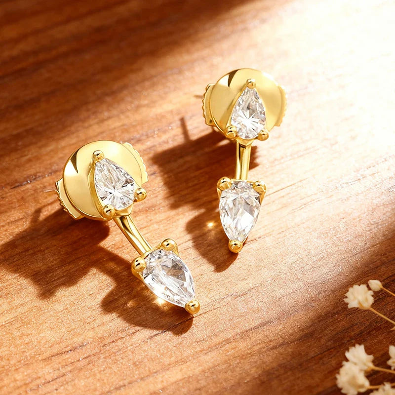 2 Stone Pear Cut Moissanite Stud Earrings for Women S925 Silver 2cttw All Lab Diamond Earring Pierced Ear Fine Jewelry Gift