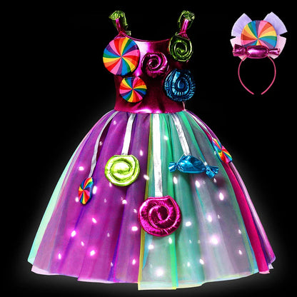Purim 2026 Girls Disguise Candy Dress Children Colorful Dress Carnival Birthday Party Gift for Girls Lollipop Cosplay Costume