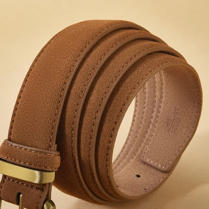 Luxury Suede Cowhide Leather Belt for Women, Vintage Style with Gold Buckle, 3.5cm Wide Waistband for Dresses & Jeans