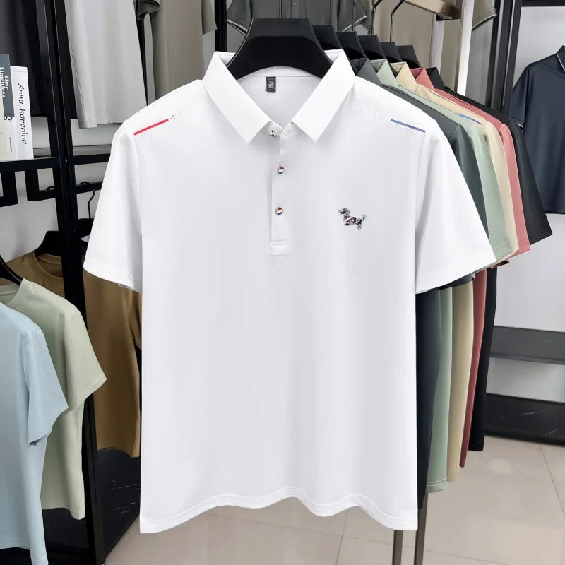 New Business Men's Lapel Polo Shirt High End Design Cartoon Dog Print Short Sleeve T-Shirt Summer Fashion Breathable Men's Wear