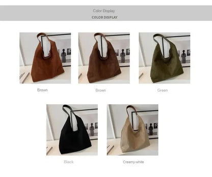 Korean suede bucket bag, women's casual commuting shoulder tote bag, autumn/winter 2025 new underarm set bag