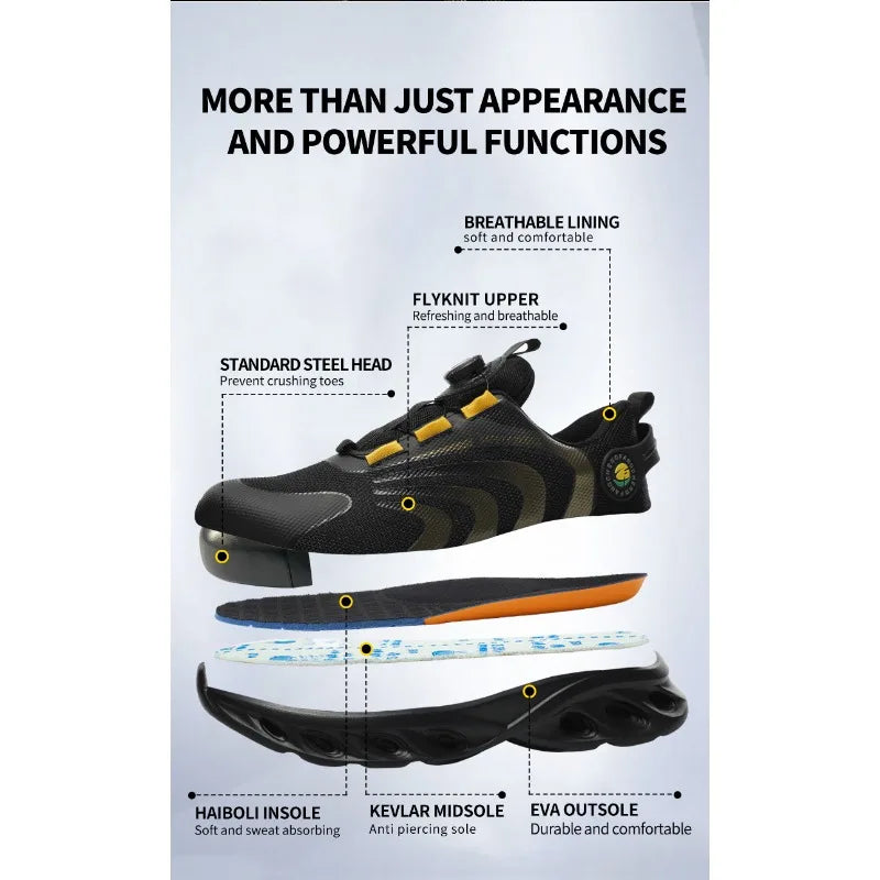 Button Labor Protection Shoes Lightweight Steel Toe Cap Anti Smashing and Anti Puncture Safety Shoes