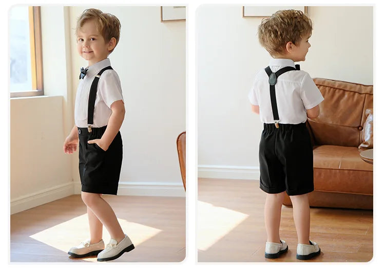 Summer Children Boys Suits For Wedding Formal Kids Children Boys Strap Suit Set Elegant Kids Boys Wedding Birthday Party Costume