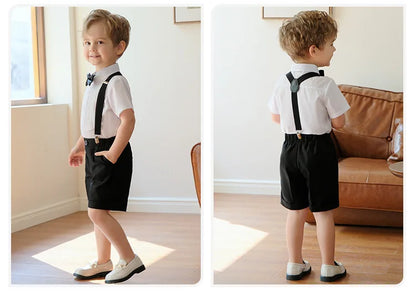 Summer Children Boys Suits For Wedding Formal Kids Children Boys Strap Suit Set Elegant Kids Boys Wedding Birthday Party Costume