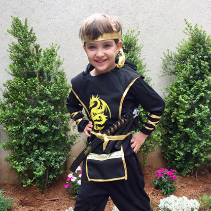 Black Ninja Costume Boy Halloween Japanese Samurai Costume Kid Anime Muscle Costume with Foam Accessories Best Children Gift