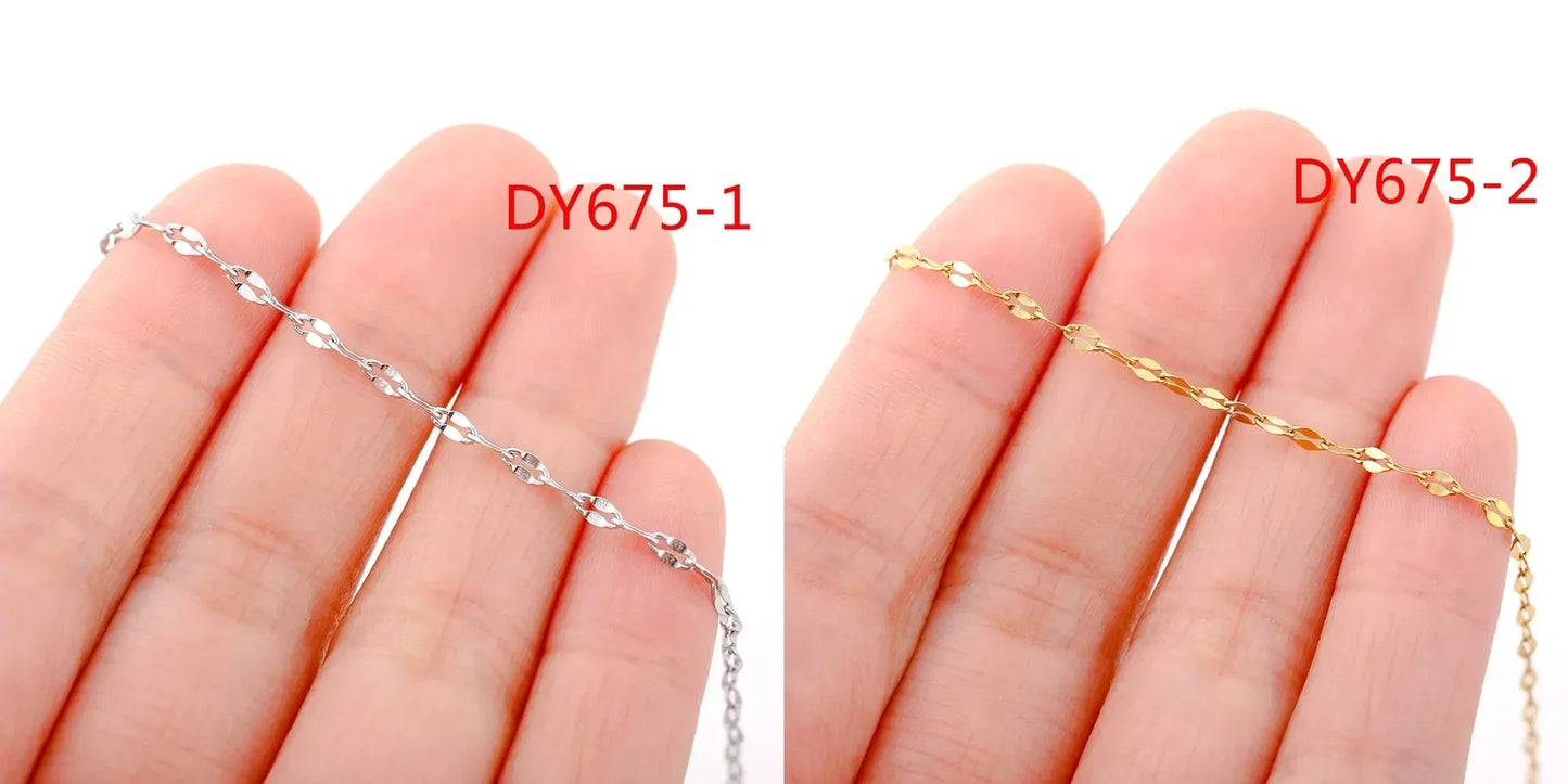 5Pcs/Lot Stainless Steel Bead Rope Link/Cuban/Paperclip Links Snake Chain Necklace Diy Women Jewelry 18K Gold Color Neck Chains