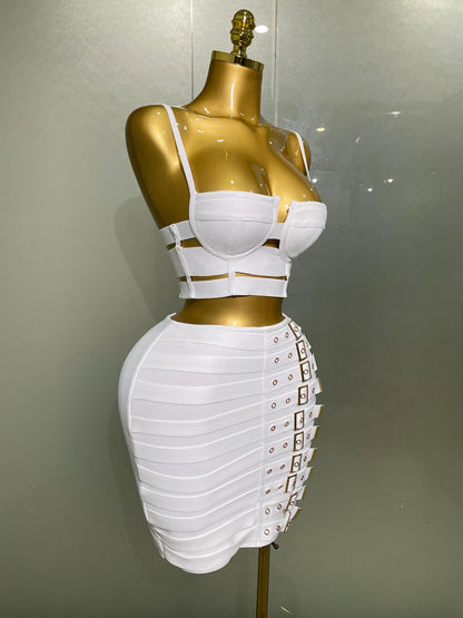 High Quality Women Sexy Bandage Tops Fashion Pencil Skirts Set Nightclub Party Celebrate Women's Set