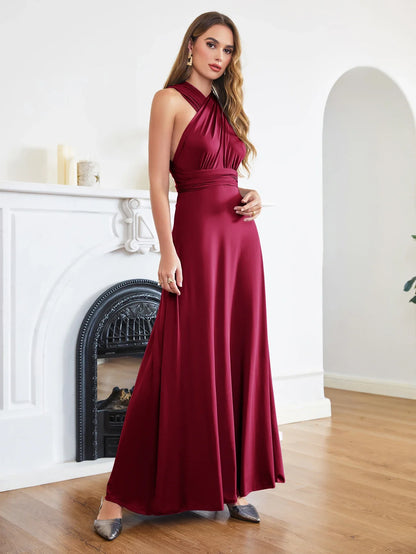 Sexy Bridesmaid Dress Infinity Style Convertible Halter V neckline Gown Sleeveless Multiway Wrap Changable Guest Gown