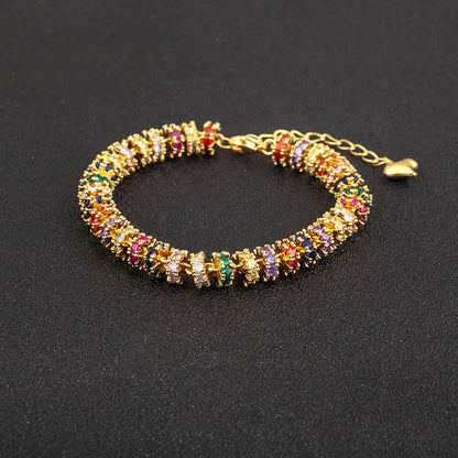 Fashion Gold Plated Chain Bead Bracelet for Women Colorful Crystal Zircon Heart Shape Charm Wedding Party Jewelry Gifts