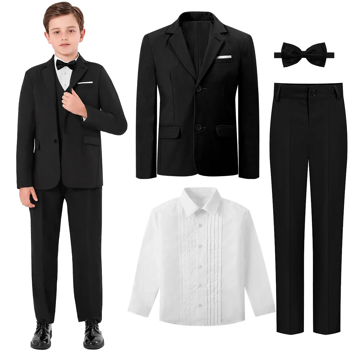 Kids Tuxedo for Boys Suit Teenager Wedding Easter Church Formal Outfit Birthday Party Gift Performance School Graduation Set