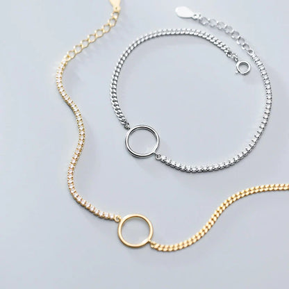 Dazzling Zircon Hollow Circle Luxury Bracelet for Women 925 Sterling Silver Geometric Link Chain Bracelet Fine Jewelry